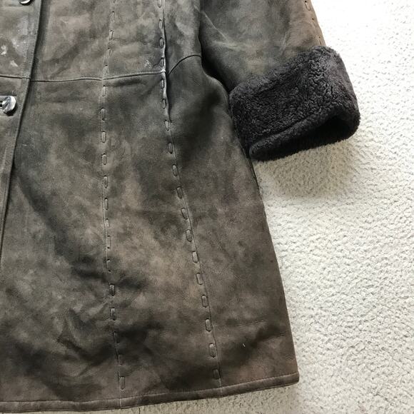 Vintage 100% Lambskin Shearling Long Coat Womens Large Suede Fur Lined Button - Picture 7 of 14